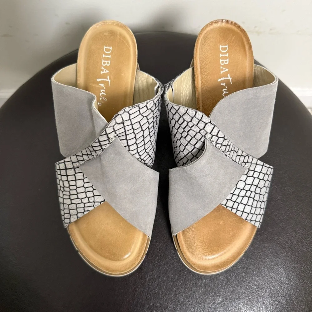 Diba True Grey Black Beachy Keen Suede Leather Wedge Slip On Platform Sandals